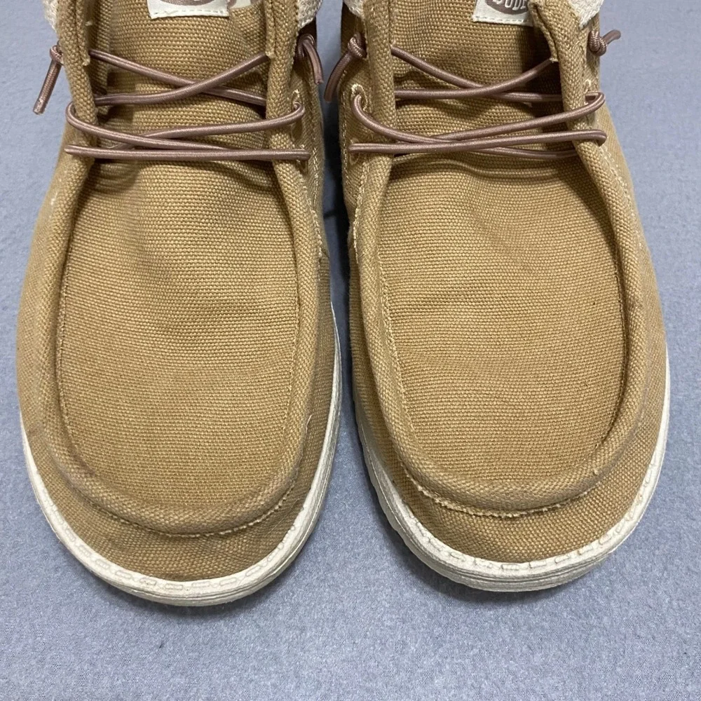 Hey Dude Wally Mid Salt N Stone Men 10 Tan White Canvas Casual Loafers 40957-25W